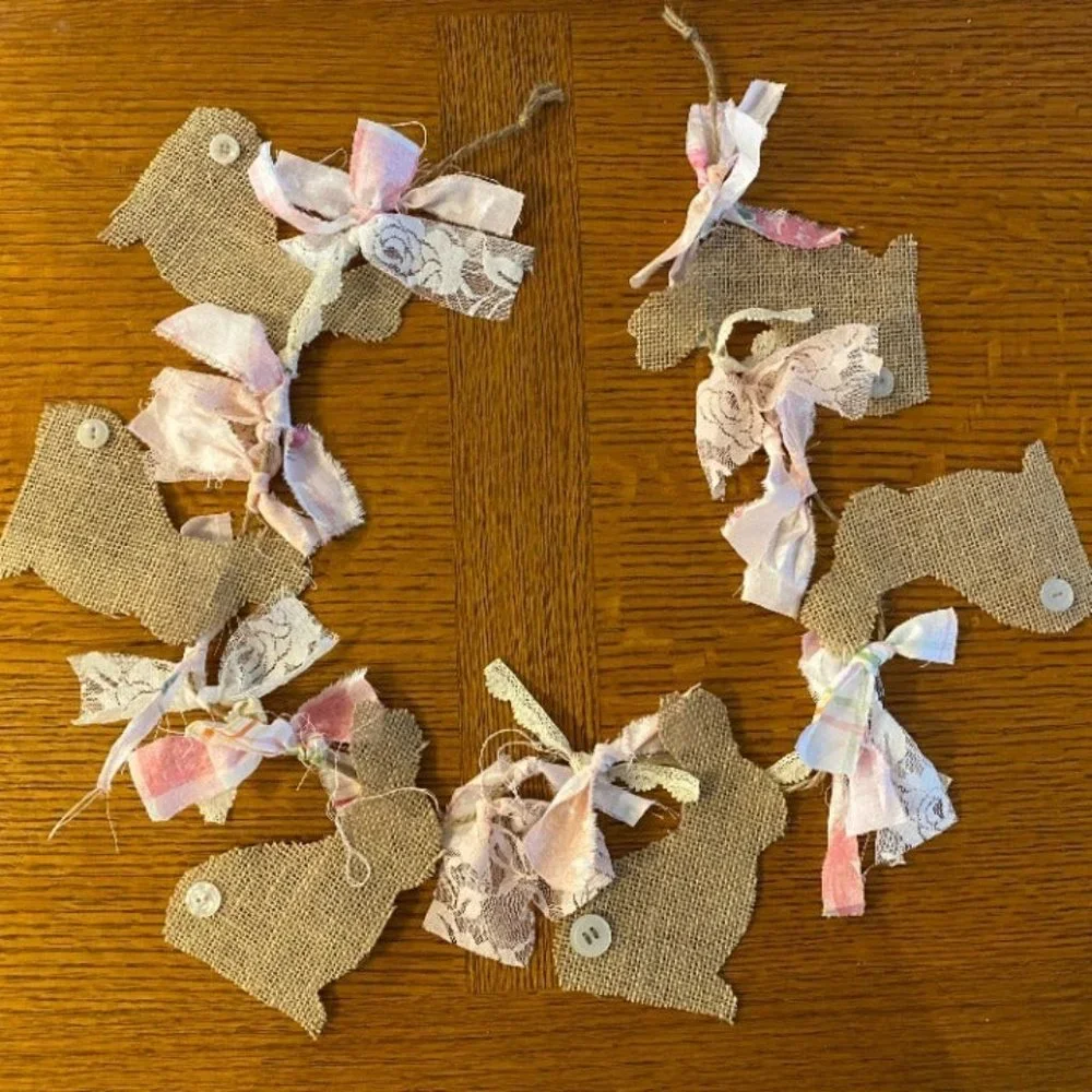 DIY Easter Bunny Burlap‎ Tied Rag Banner Kit Garland Cottage Romantic Farmhouse